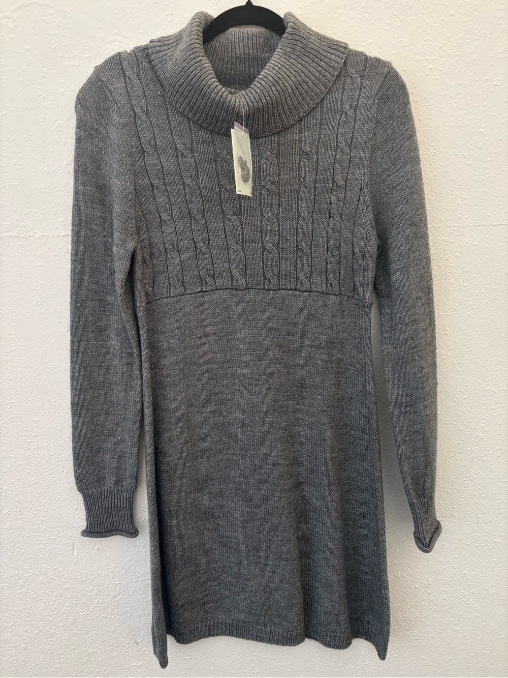 SO Gray Cable-Knit Turtleneck Sweater Dress